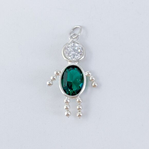 Vintage Sterling Silver 925 Green Cubic Zirconia Boy Charm Pendant - Picture 2 of 6